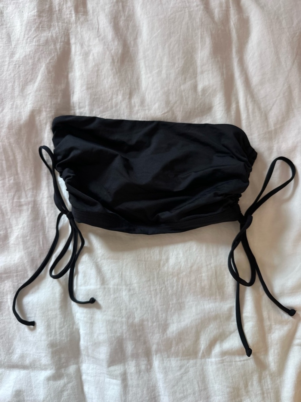 Black Ruched Strapless Crop Top